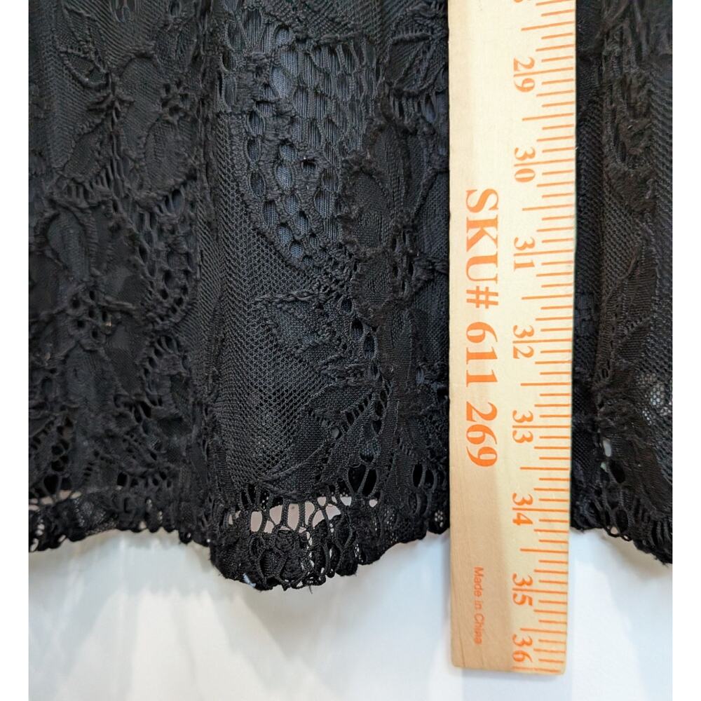 ANGIE Black Floral Lace Overlay Lined Sleeveless Shift Dress Large LBD Vacay - Picture 8 of 8